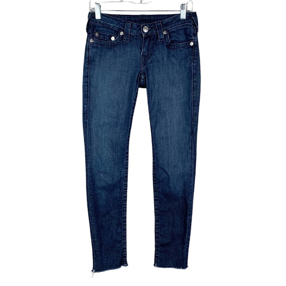 True Religion Stella Low Rise Skinny Jeans Dark Wash Frayed Women’s 27